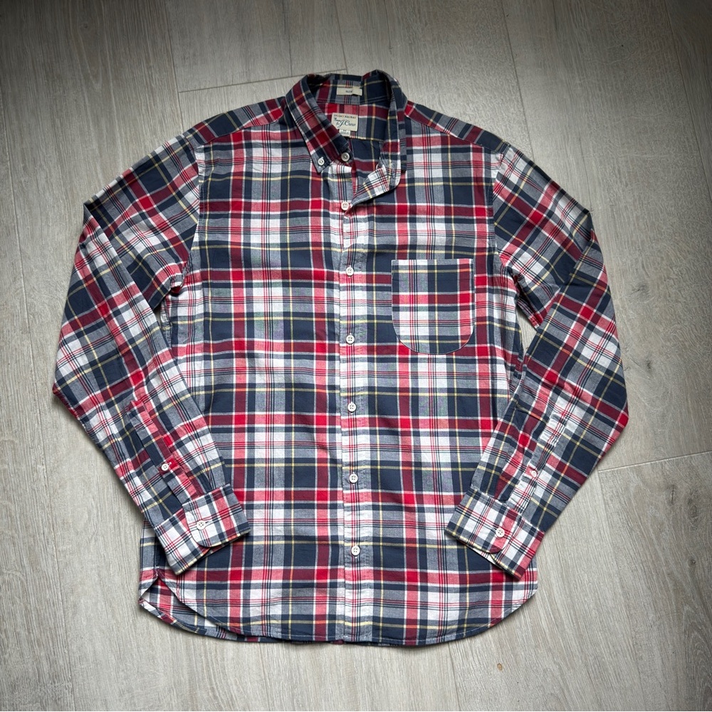 J. Crew Red and Blue Casual Button Down Shirt